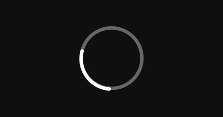 Loading circle moving on a black background, 4K loading icon for download upload progress, load game screen data, buffering process. Load charging cyberspace timing circling feature. Loading screen.

 - Powered by Adobe