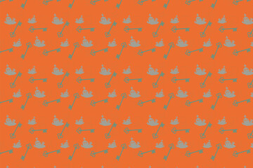 Antique Illustration style seamless pattern featuring Halloween elements, perfect for fabric, gift wrap, packaging, wallpapers, invitations, digital background