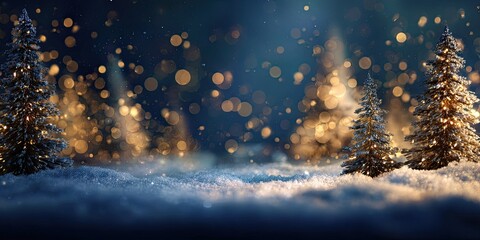Snowy Christmas scene with twinkling lights