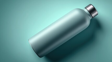 Matte teal insulated water bottle with silver cap on vibrant aqua background for modern hydration and eco lifestyle branding.

