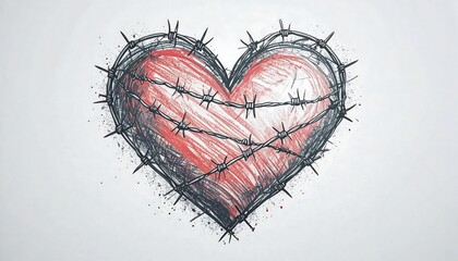 Heart encased in barbed wire, sketch style