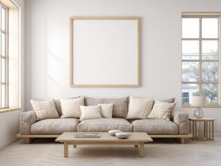 Modern minimalist living room with empty frame