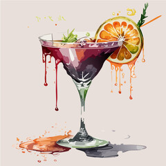 Vampire Kiss Martini Vector Cocktail Collection with Blood Drips and Citrus Garnishes