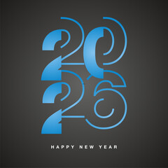 New Year 2026 modern stencil line and bold light blue shining typography square composition on black isolated background icon logo