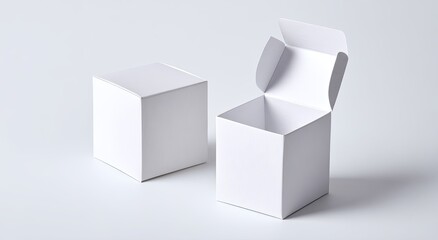 Two blank white square boxes. One closed, one open