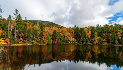 Autumnal lake reflecting fall foliage