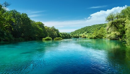 Fototapeta premium calm river landscape greenery and turquoise nature and tranquility
