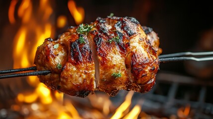 Savor the flavor of flame grilled rotisserie chicken  a perfect barbecue cooking experience