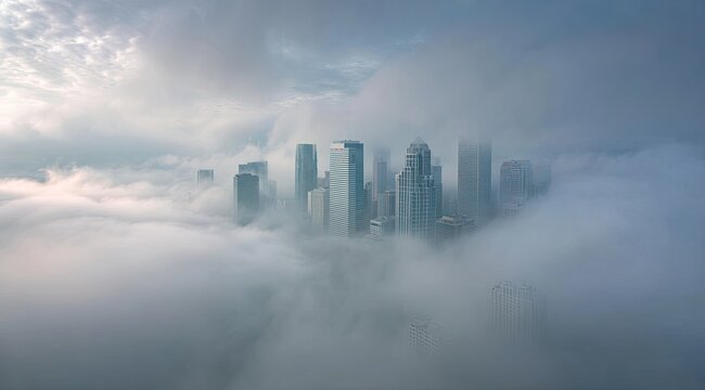 City skyline shrouded in a thick fog (2)