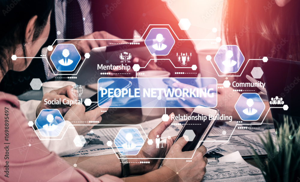 Aufkleber a focused group of professionals engage in networking activities, utilizing technology for mentorshi