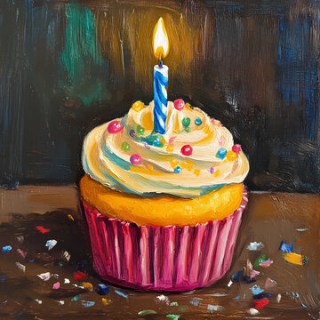 Birthday Cupcake with One Candle: A Concept of Celebration and Milestones