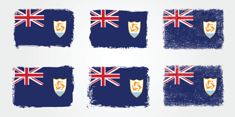 Anguilla flag set with textured brush and grunge styles for creative and patriotic use