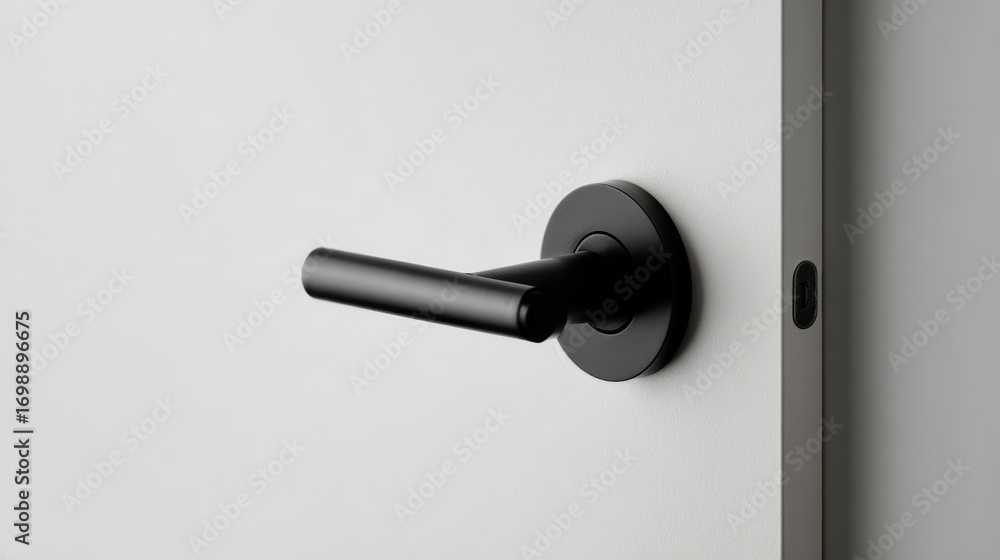 Poster modern black door handle design showcasing minimalistic style and functionality in a contemporary se