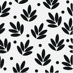 Nahtloses Schwarz-Weiß-Muster mit stilisierten Blättern. Minimalistisches, elegantes Design, ideal für Stoffe, Tapeten, Verpackungen, digitale Hintergründe oder Scrapbooking. Naturnah und modern zugle