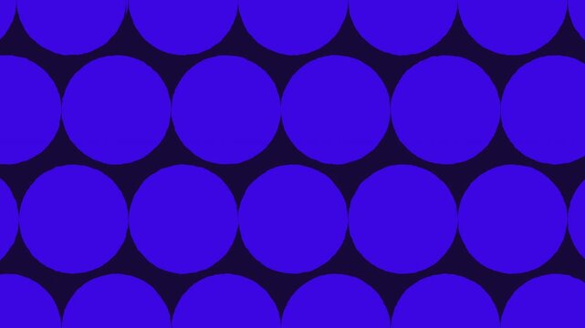 Seamless loop abstract background with blue circles moving left and right in opposite directions. Concept of movement, action, cell, society, rush hour, traffic, different, contradiction, reverse.