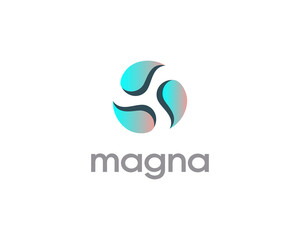 Abstract spin, circulation logo icon design on dark background. Universal swirl, atom, science colorful  emblem sign symbol mark logotype.