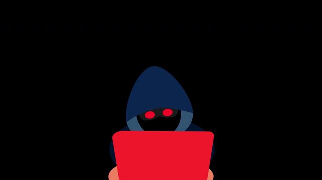 2D animation Motion Graphic for Phishing and Hacking, A Hacker In front of a laptop Typing password and Stealing the Account, Alpha Channel Supported, Infographic for Cyber Security, tech or education