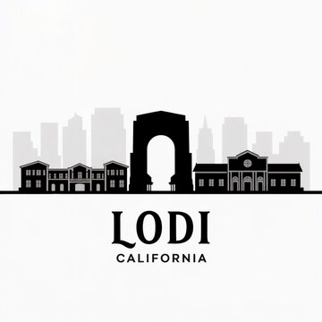 Lodi California Skyline Silhouette &mdash; Historic Wine Country City Vector Illustration