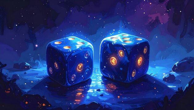 Glowing Dice in Cosmic Cave