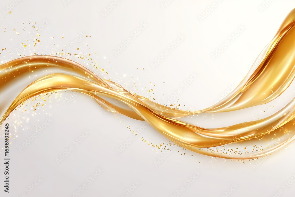 Poster flowing golden ribbons with sparkling accents create a sense of elegance and movement in a soft ligh