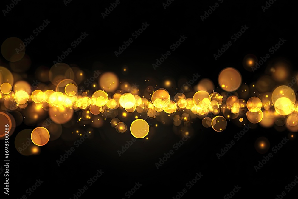 Poster golden bokeh line on black background