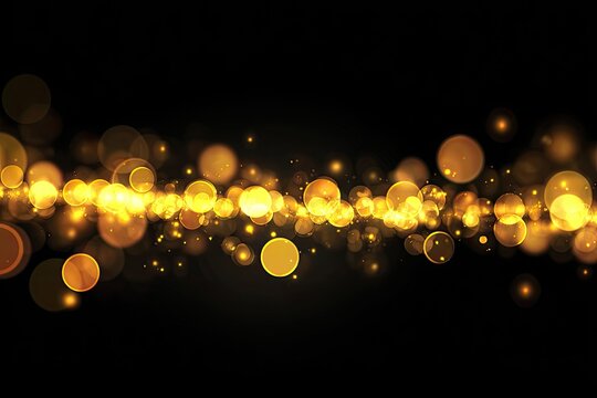 Golden bokeh line on black background