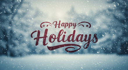 "Happy Holidays" Text Over Winter Snowfall Scene