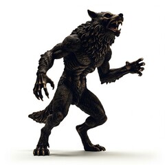 Detailed Sculpture of a Furry Werewolf with Exposed Teeth and Claws in Studio Lighting