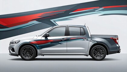 Side view of a pickup truck with aggressive graphic wrap