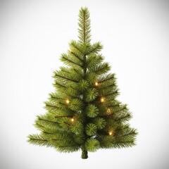 Small Green Christmas Tree with Warm White Lights on White Background for Holiday Celebration