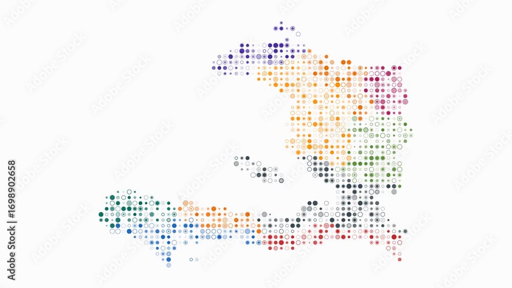 Aufkleber haiti map animation. shape of the country with pulsating colored dots. small size circle blocks. dig