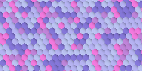 Trendy 3D Hexagon Mosaic in Purple and Pink Tones