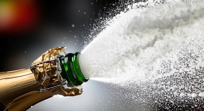 Slow motion shot of champagne bottle being opened - Powered by Adobe