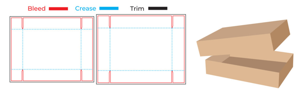 Lid and Base Box Packaging Die Cut Template with Bleed, Crease, and Trim Line  Vector Dieline with 3D Mockup