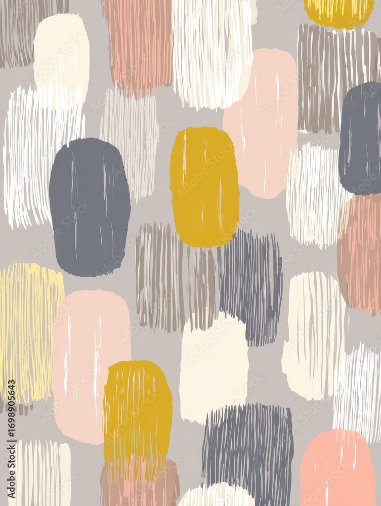 Poster colorful abstract pattern featuring diverse shapes and textures on a neutral background ideal for mo