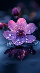 Delicate purple blossom shining raindrops glowing twilight beauty pictures