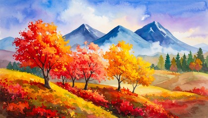 Autumnal mountain landscape with vibrant trees