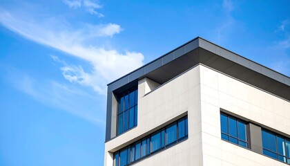 Modern building corner against a clear blue sky