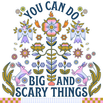 You Can do big and scary things motivationa vector poster. Boho retro wall art print.