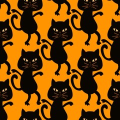 Halloween animals seamless cats pattern for wrapping paper and fabrics and linens and kids clothes print
