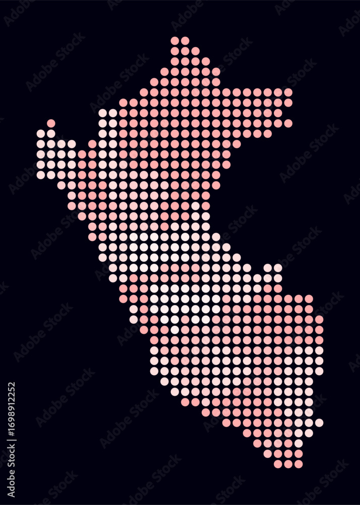 Poster peru dotted map. digital style map of the country on dark background. peru shape with circle dots. c
