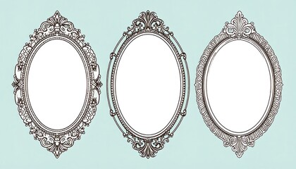 Three ornate oval picture frames