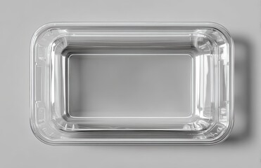 Clear plastic food container, rectangular shape, empty