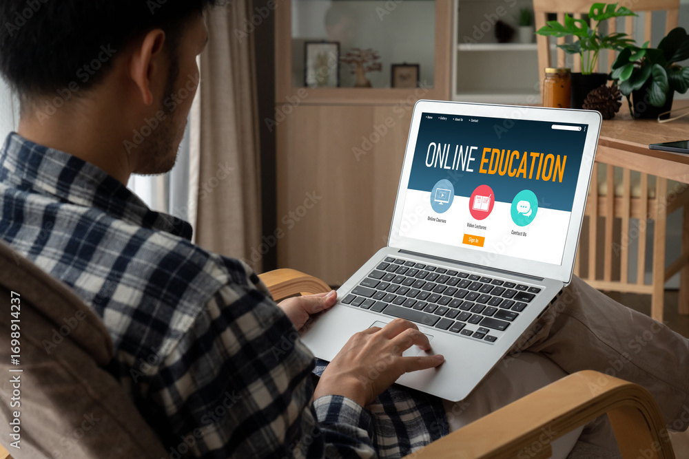 Poster e-learning website with modish sofware for student to study online on the internet network