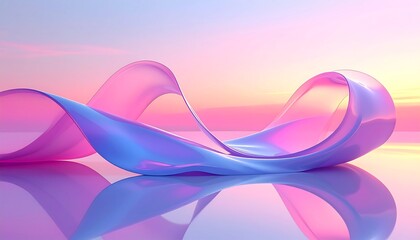 Abstract pastel ribbons in a serene landscape