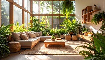 Fototapeta premium Sunny living room with plants