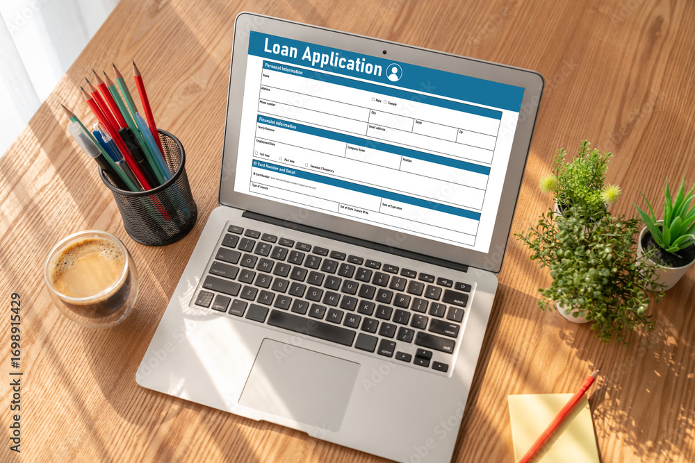 Poster Online loan application form for modish digital information collection on the internet network