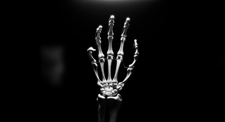 Skeletal Hand Radiating Under Spotlight on Black Background