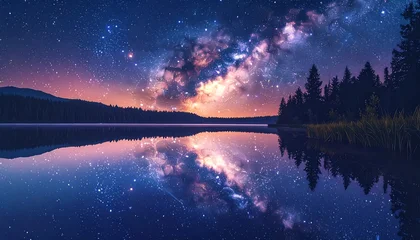 Keuken achterwand Reflectie Majestic lake reflected under a starry night sky  © Aku