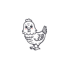 Cartoon hens isolated on white background. Doodle illustration. Bird for Easter, decor, invitation, cards, food packaging cover design, advertising banner, postcard. Vector